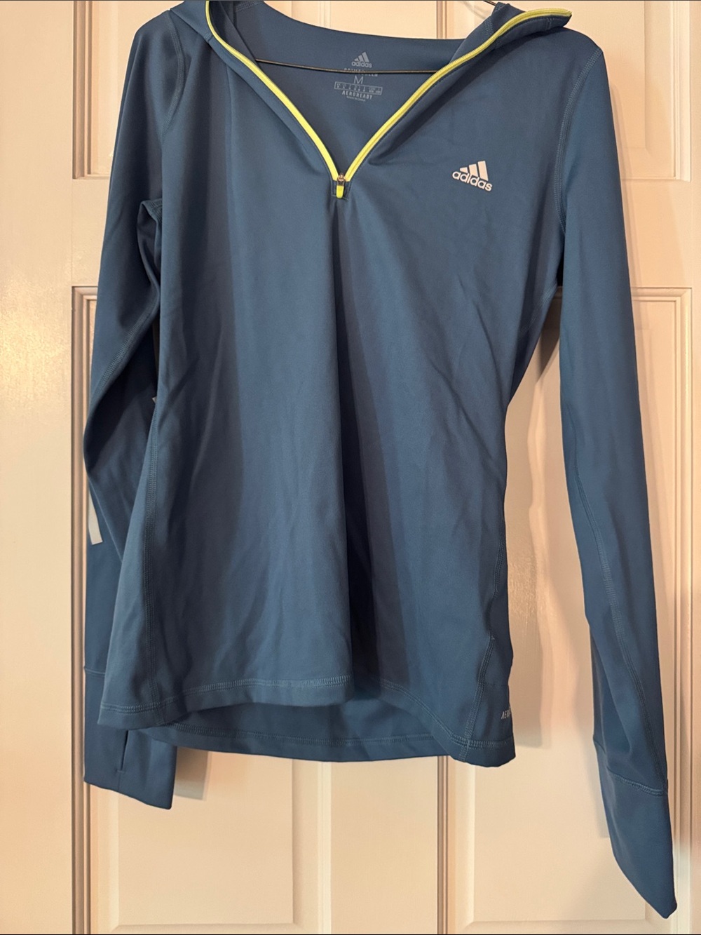 adidas Kids Teal Blue Hooded Long-Sleeve Pullover with Yellow Trim